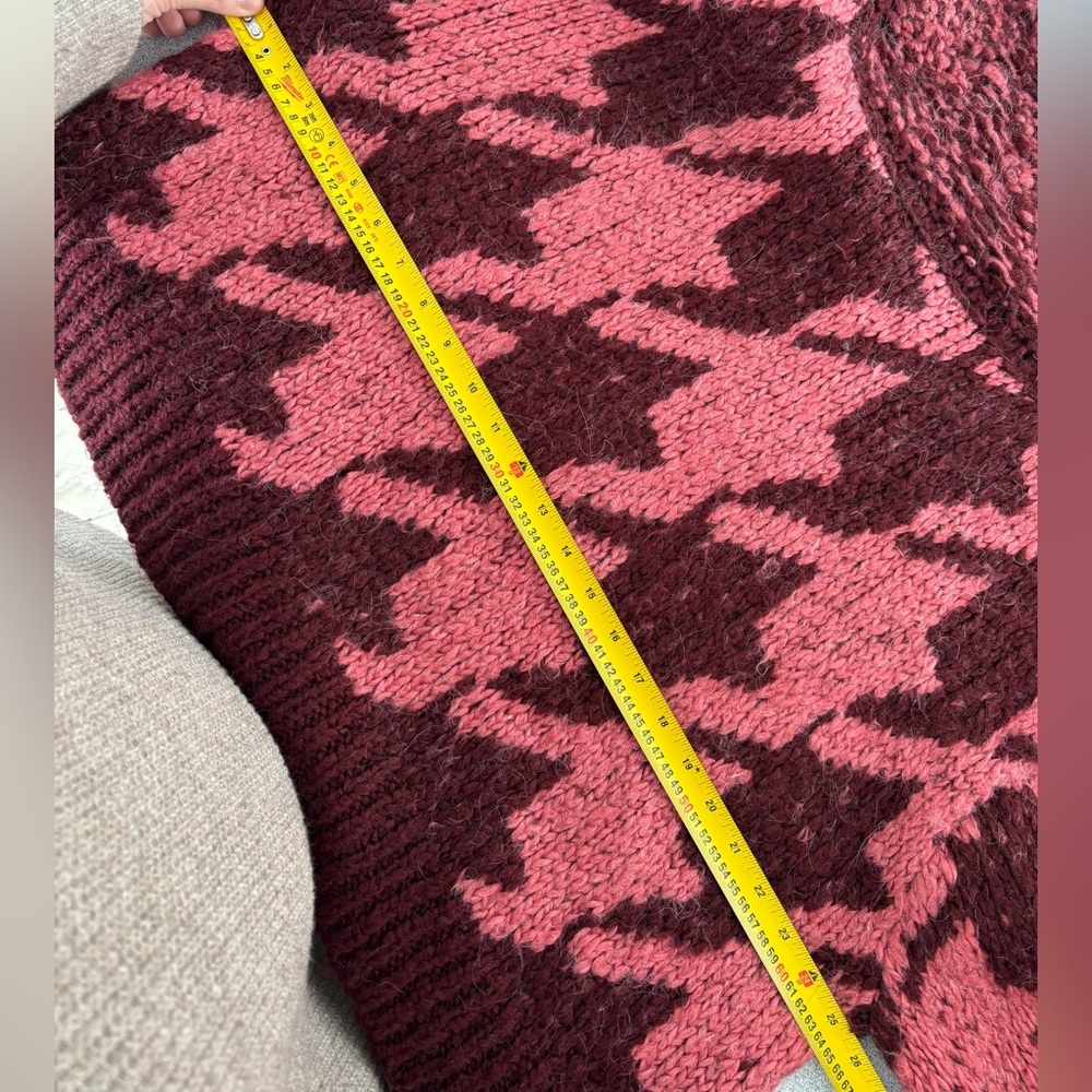 Topshop Houndstooth Cowl Neck Sweater Pink Burgundy Women’s Large Puff Sleeves - Picture 10 of 12
